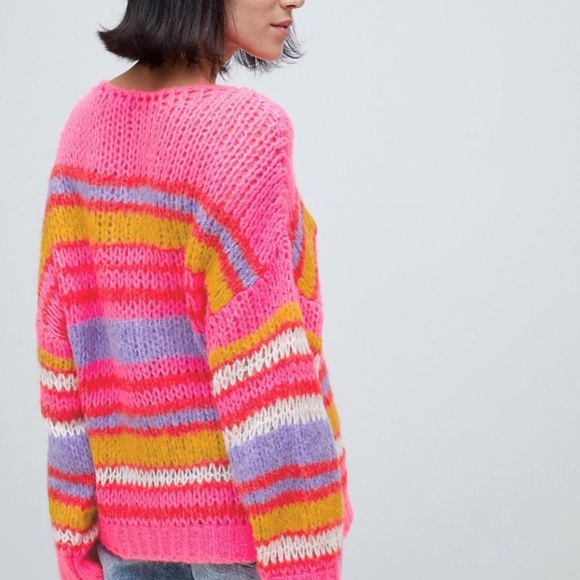 Stradivarius stripe neon sweater size small - Picture 2 of 7